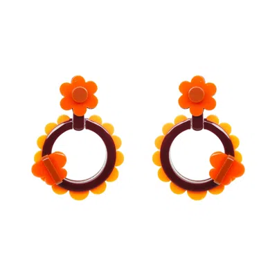Gissa Bicalho Women's Yellow / Orange Handmade Earring Acrylic Sunflower Cinnamon