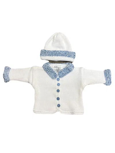 Gita Kids' Boy's 2pc Sweater With Collar & Cuff In White With Denim Blue