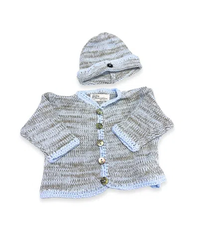 Gita Kids' Boy's 2pc Tweed Cardigan With Hat In Grey/light Blue In Gray