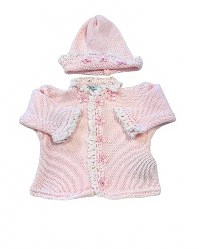 Gita Kids' Girl's 2pc Cotton Sweater With Chenille Ruffle With Hat In Pink