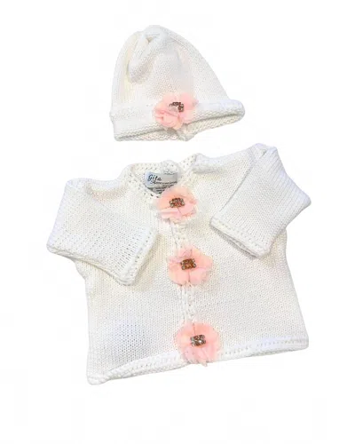 Gita Kids' Girl's 2pc Sweater With Light Pink Stone/small Rhinestone In White In Sand
