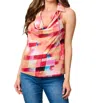 Giti Wholesale Cowl Neck Tank Top In Peach Multi In Orange