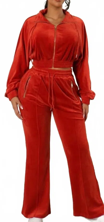 Giti Wholesale Women's Don't Bother Velour Set In Burgandy In Multi