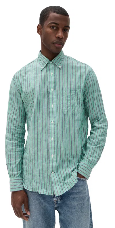 Gitman Vintage Japanese Awning Stripe Shirt Green
