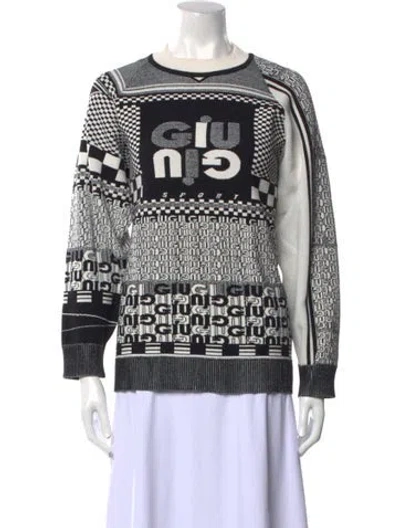 Pre-owned Giu Giu Graphic Print Crew Neck Sweater In Black