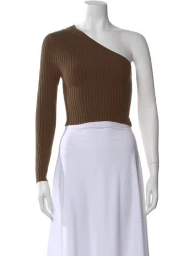 Pre-owned Giu Giu One-shoulder Long Sleeve Crop Top In Neutral