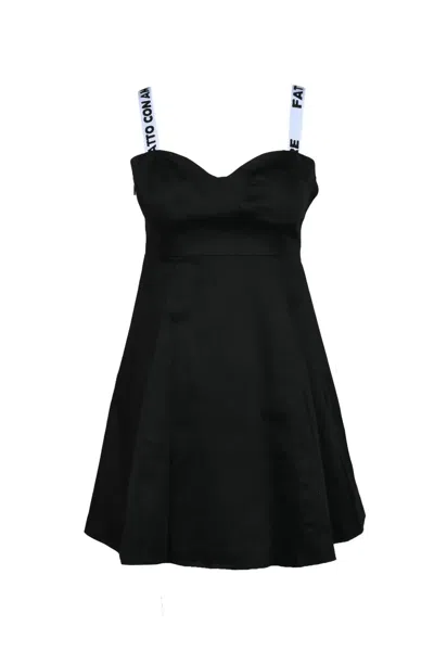 Giulia N Black Flared Cotton-blend Mini Dress