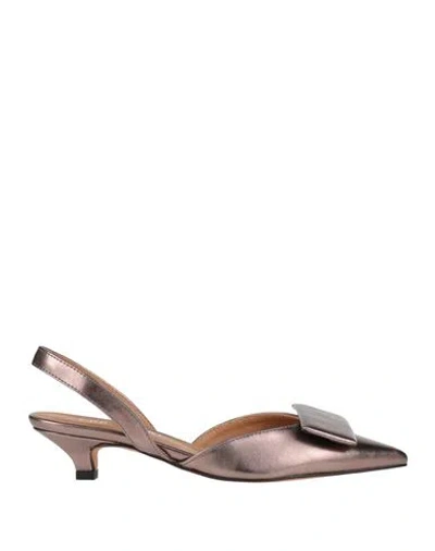 Giulia Neri Woman Pumps Bronze Size 7 Textile Fibers In Yellow