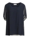 Giulia Valli Woman Top Navy Size 10 Rayon, Elastane, Polyester In Blue