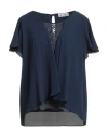 Giulia Valli Woman Top Navy Size 8 Polyester, Viscose, Cotton, Polyamide In Blue
