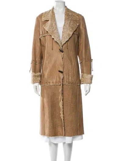 Pre-owned Giuliana Teso Leather Fur Coat In Brown