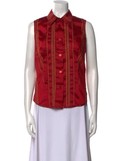 Pre-owned Giuliana Teso Printed Sleeveless Button-up Top In Red