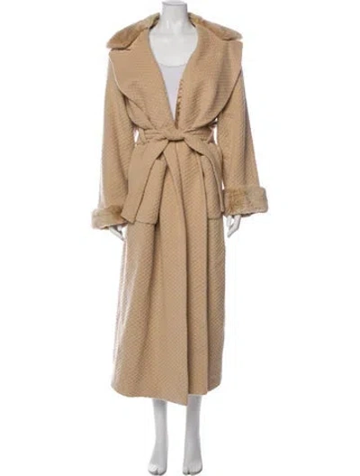 Pre-owned Giuliana Teso Virgin Wool Faux Fur Coat In Neutral