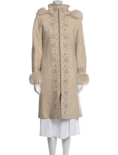 Pre-owned Giuliana Teso Virgin Wool Floral Print Coat In Neutral
