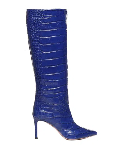 Giuliano Galiano Crocodile Print Leather Boots In Blue