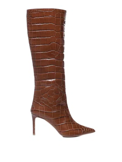 Giuliano Galiano Lara Boots In Crocodile Print Leather In Brown
