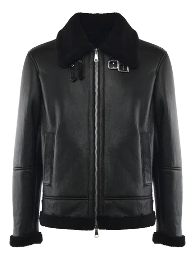 Giuliano Galiano Chicago Leather Shearling Jacket In Black