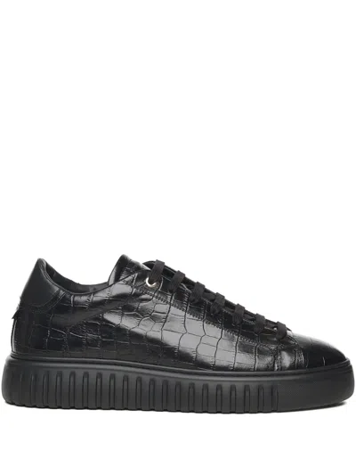 Giuliano Galiano Crocodile-effect Leather Sneakers In Black