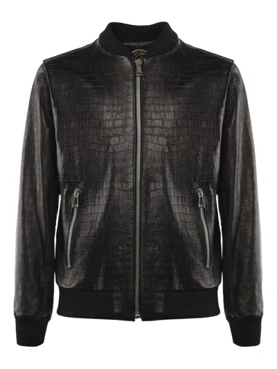 Giuliano Galiano Good Fellas Leather Bomber Jacket In Brown