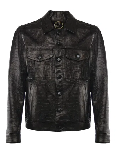 Giuliano Galiano Julius Pocket Leather Jacket In Black