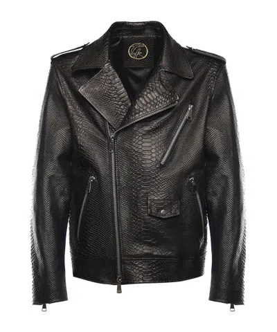 Giuliano Galiano Long-sleeved Leather Jacket In Multi