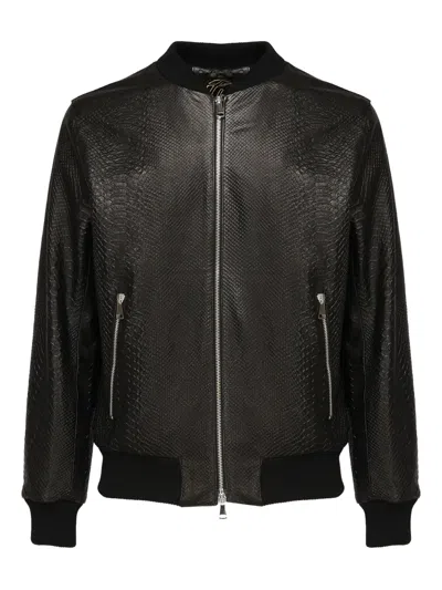 Giuliano Galiano Miami Zip Python-effect Leather Jacket In Brown