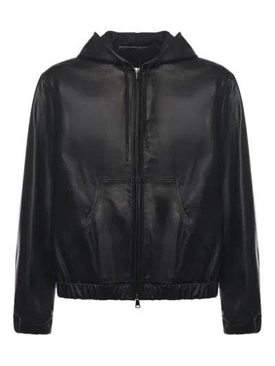 Giuliano Galiano Ohio Hooded Zip-up Leather Jacket In Black