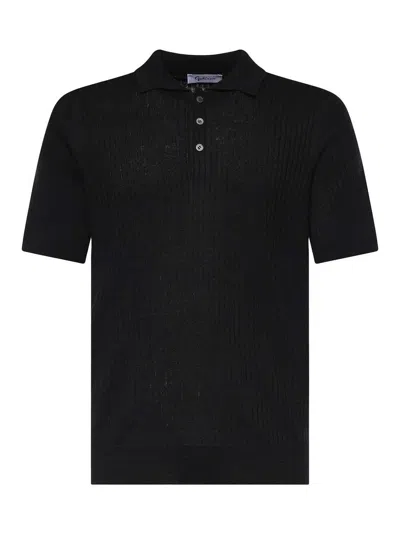 Giuliano Galiano Ribbed Cotton Polo Shirt In Black