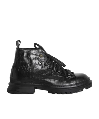 Giuliano Galiano Round Toe Lace-up Boots In Black