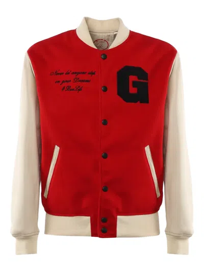 Giuliano Galiano Varsity Leather-sleeve Button Jacket In Red