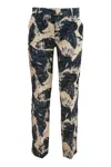 Giuliette Brown Pantaloni Chino Lino Stampa Foglie In Blu
