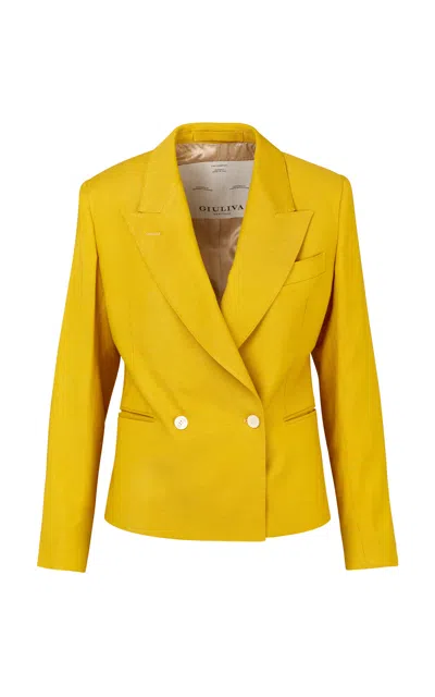 Giuliva Heritage Bice Silk-shantung Cropped Double-breasted Blazer In Yellow