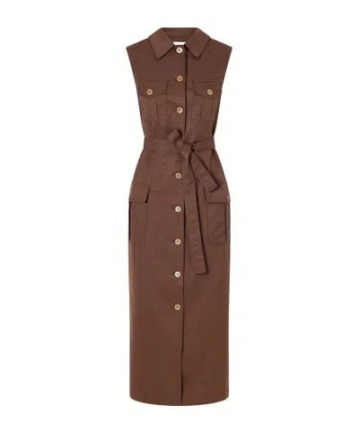 Giuliva Heritage Collection Belted Silk And Linen-blend Midi Dress In Brown