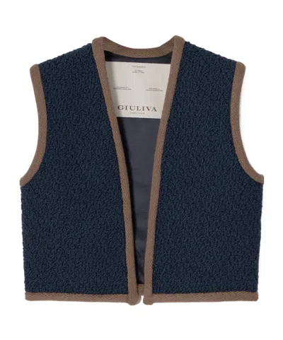 Giuliva Heritage Collection Collarless Open Front Waistcoat In Blue