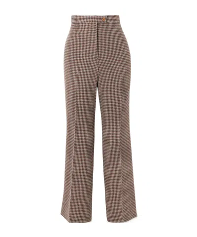 Giuliva Heritage Collection Houndstooh Wool Wide-leg Pants In Brown