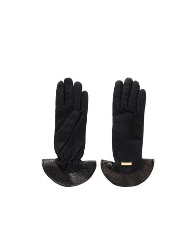 Giuliva Heritage Collection Leather-trimmed Suede Gloves In Black