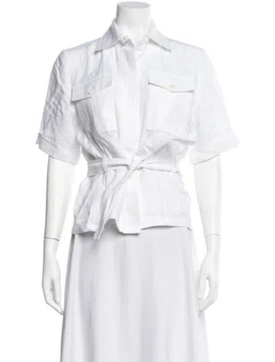 Pre-owned Giuliva Heritage Collection Linen Short Sleeve Button-up Top In White