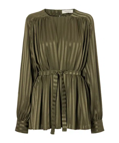 Giuliva Heritage Collection Striped Silk-jacquard Blouse In Green