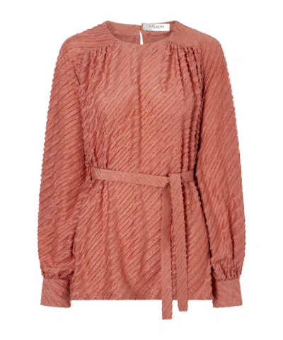 Giuliva Heritage Collection Tea Belted Frayed Silk Blouse In Pink