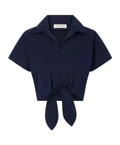 Giuliva Heritage Collection Tilda Cropped Tie-front Cotton-blend Shirt In Blue