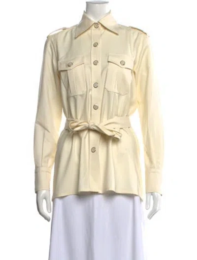 Pre-owned Giuliva Heritage Collection Virgin Wool Long Sleeve Button-up Top In Neutral