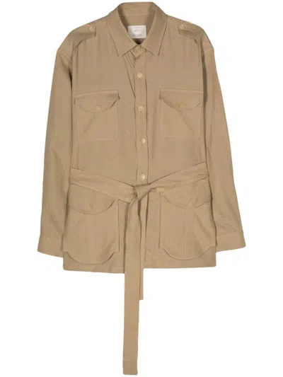 Giuliva Heritage The Robin Belted Linen Jacket In Taupe