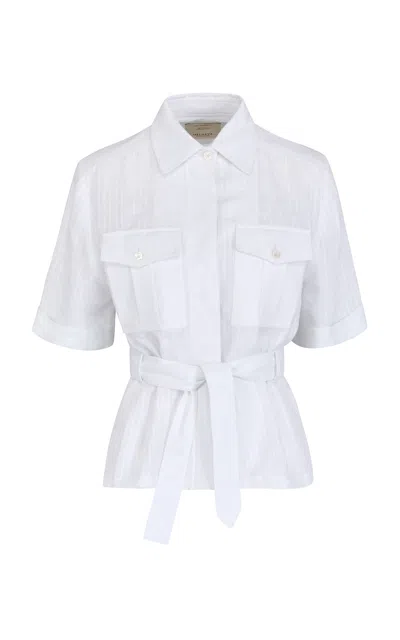 Giuliva Heritage Jane Belted Embroidered Striped Linen Shirt In White