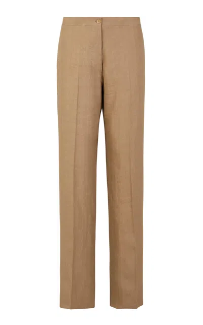 Giuliva Heritage Janice Handmade Linen Straight-leg Pants In Taupe
