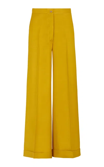 Giuliva Heritage Leila Silk-shantung Cuffed Wide-leg Trousers In Yellow