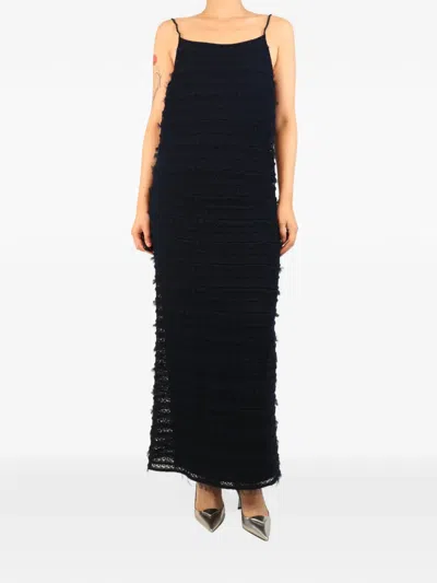 Pre-owned Giuliva Heritage Netted Frayed-edge Maxi Dress In Blue
