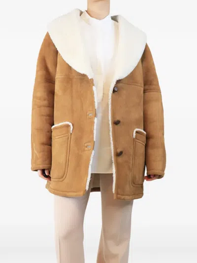 Pre-owned Giuliva Heritage Shearling-trim Coat In Neutrals