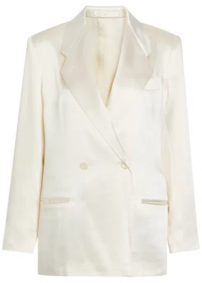 Giuliva Heritage The Anna Double-breasted Satin Blazer In Yellow