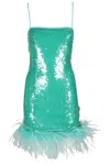 Giuseppe Di Morabito Feather-trimmed Sequin Embellished Sleeveless Dress In Green