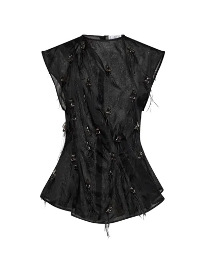 Giuseppe Di Morabito Bead-embellished Pleated Top In Black